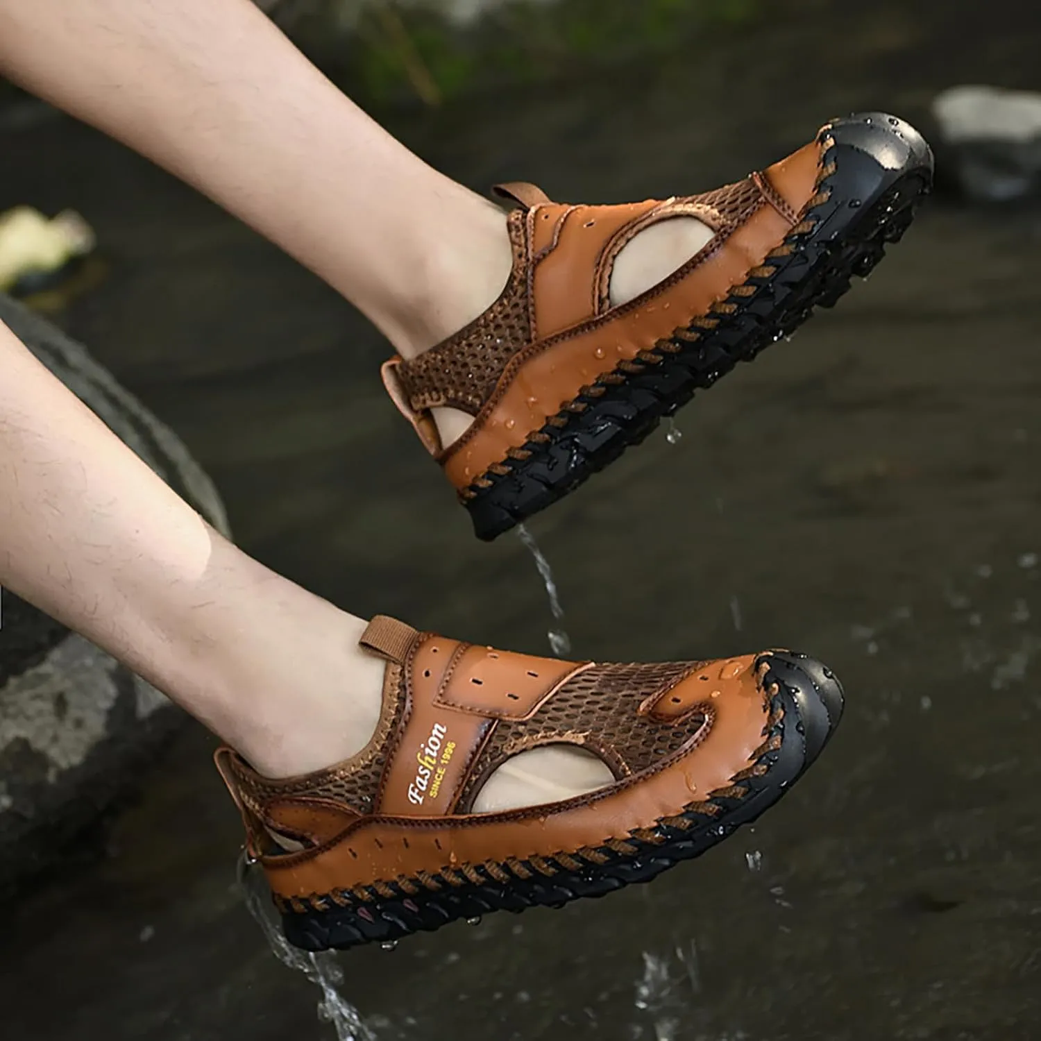 2023 Men's New Versatile Trendy Handmade Large Beach Shoes Hollow Mesh Shoes Sandals for Men