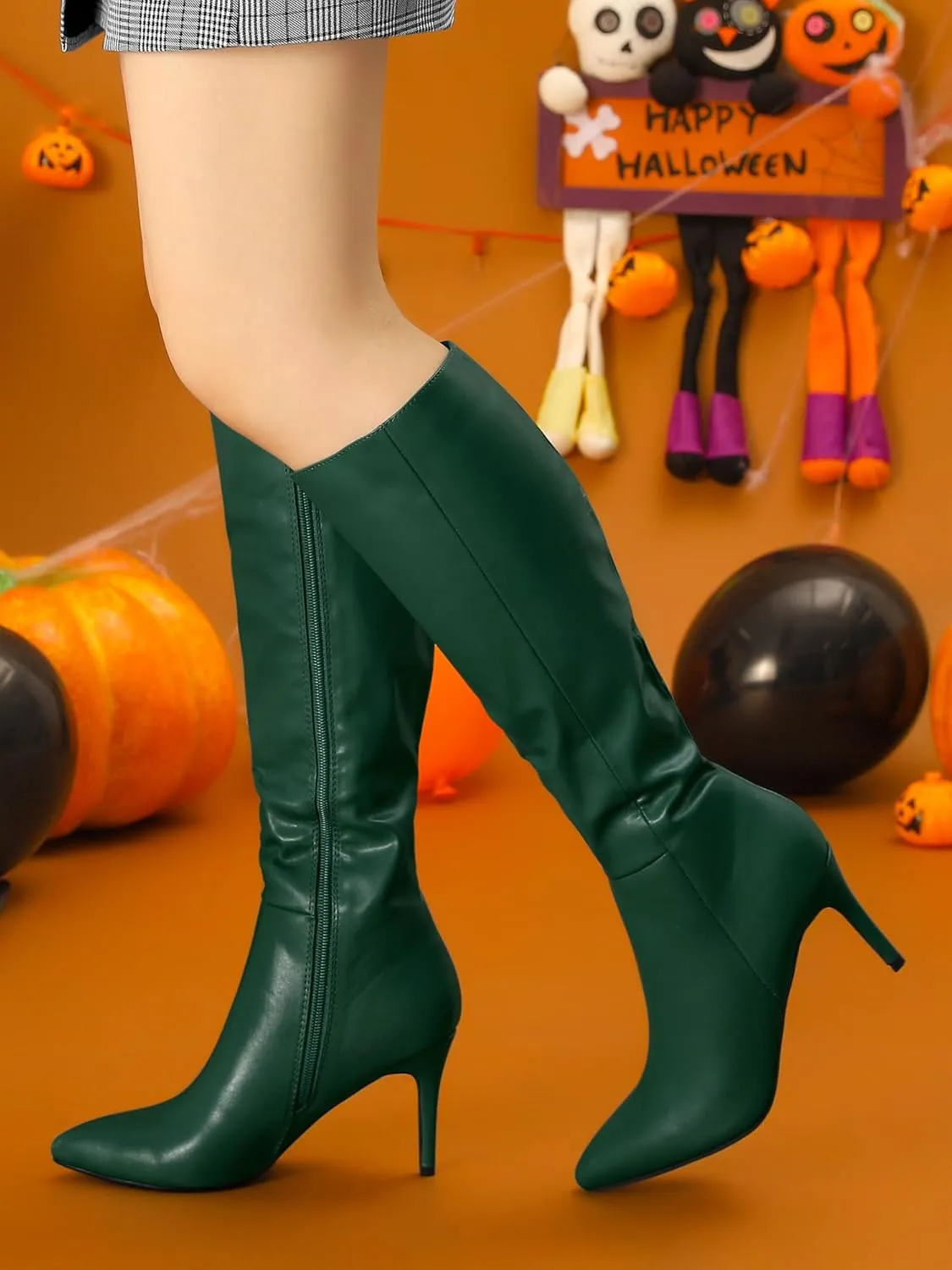 Allegra K Women's High Heels Pointed Toe Stiletto Heel Knee High Boots