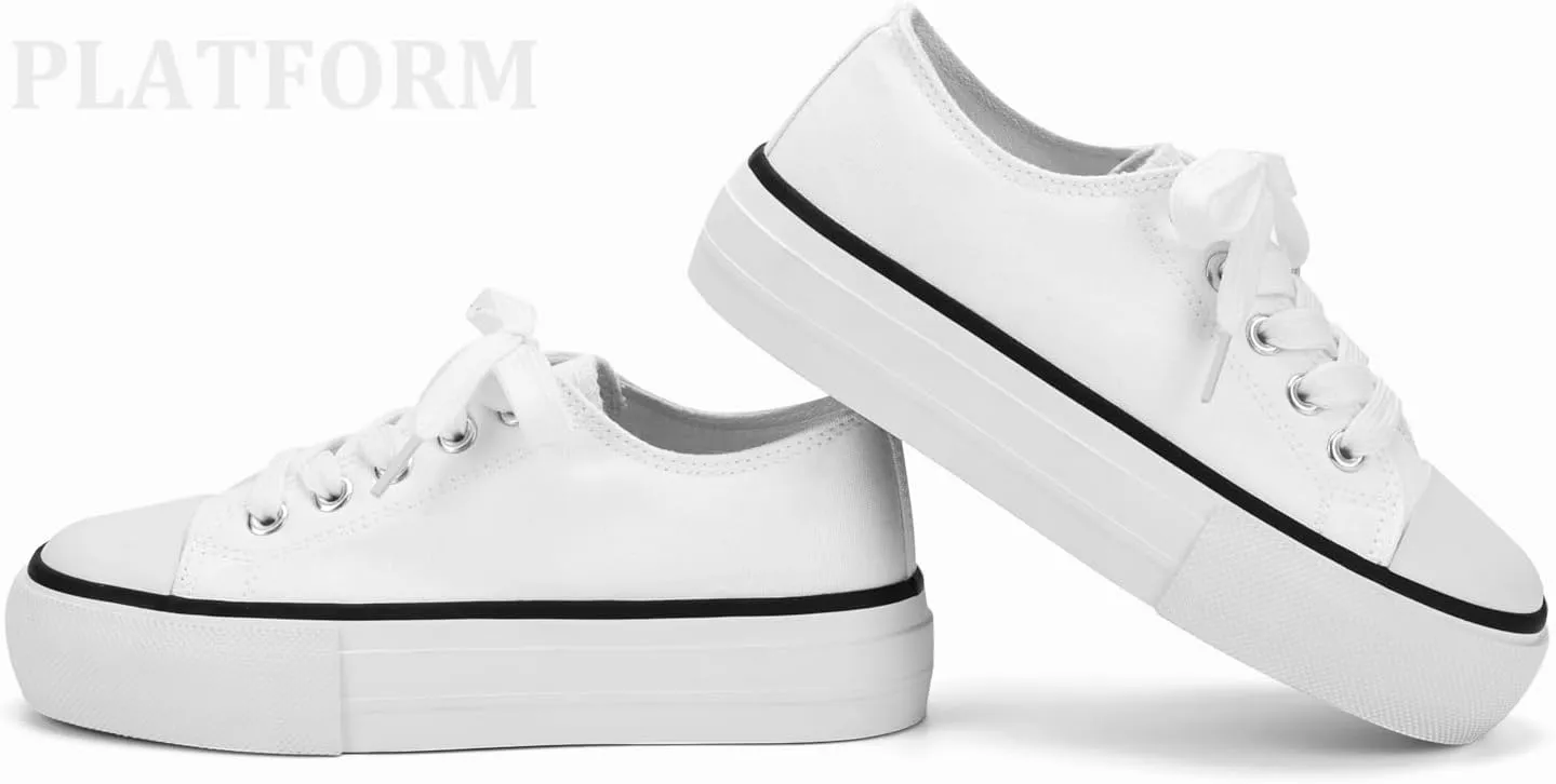 ANTLULU Girls Platform Canvas Shoes Low Top and High Top Canvas Sneakers Lace-up Fashion Casual Shoes for Girls