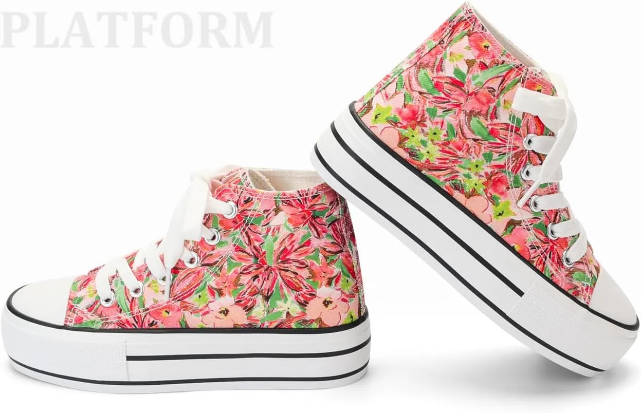 ANTLULU Girls Platform Canvas Shoes Low Top and High Top Canvas Sneakers Lace-up Fashion Casual Shoes for Girls