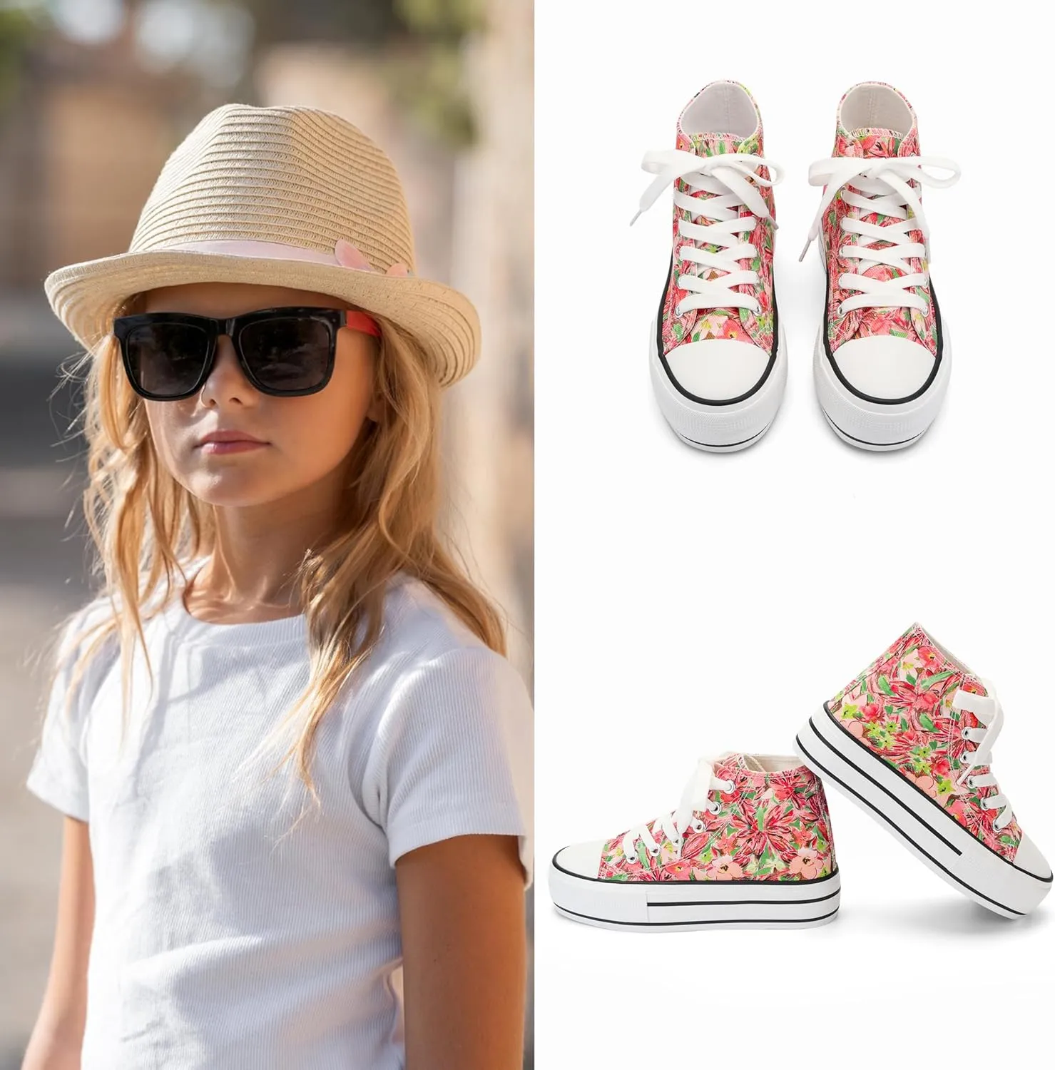 ANTLULU Girls Platform Canvas Shoes Low Top and High Top Canvas Sneakers Lace-up Fashion Casual Shoes for Girls