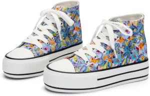 ANTLULU Girls Platform Canvas Shoes Low Top and High Top Canvas Sneakers Lace-up Fashion Casual Shoes for Girls