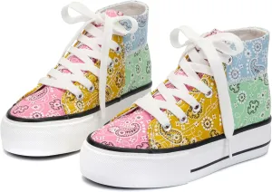 ANTLULU Girls Platform Canvas Shoes Low Top and High Top Canvas Sneakers Lace-up Fashion Casual Shoes for Girls