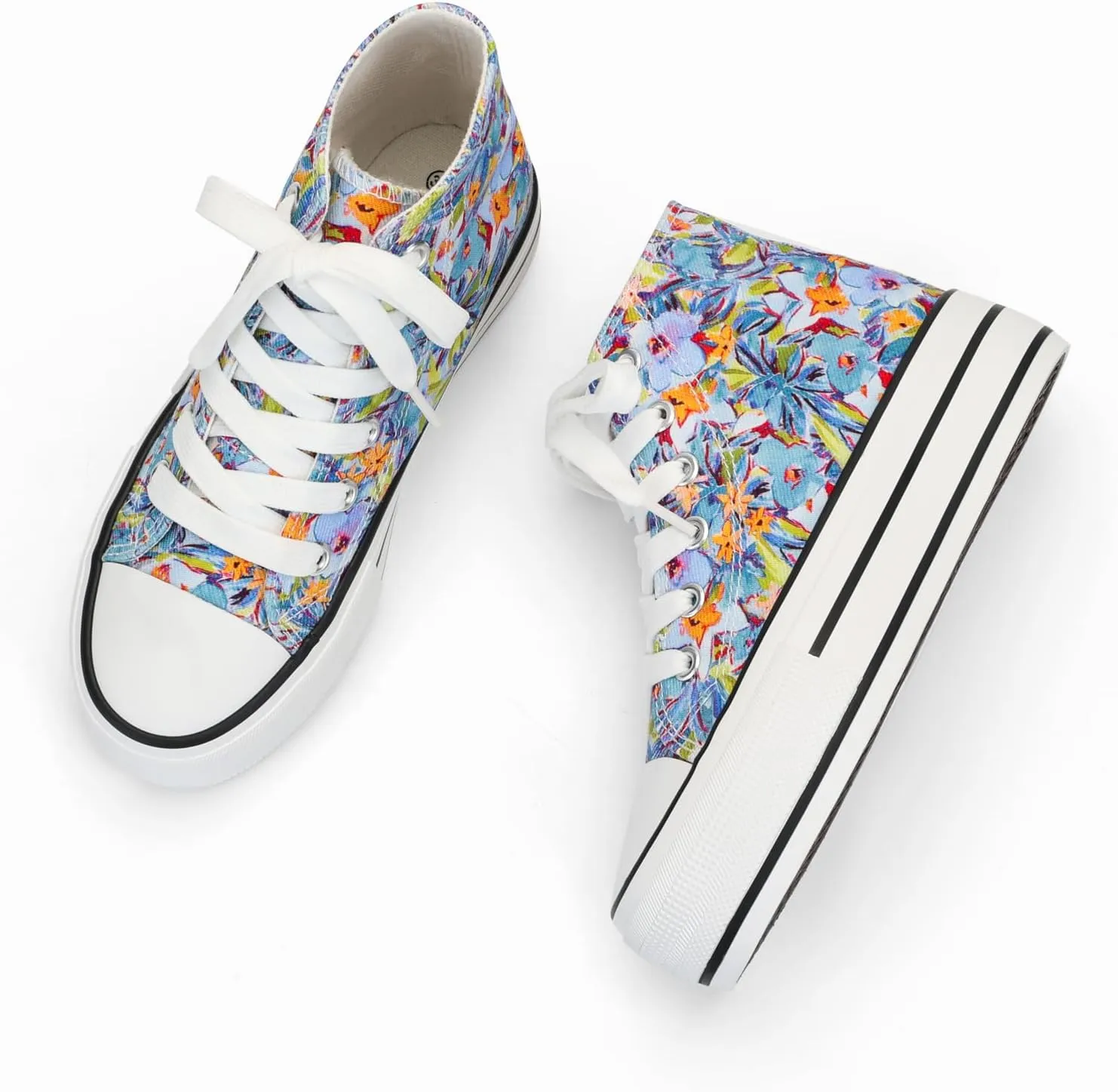 ANTLULU Girls Platform Canvas Shoes Low Top and High Top Canvas Sneakers Lace-up Fashion Casual Shoes for Girls