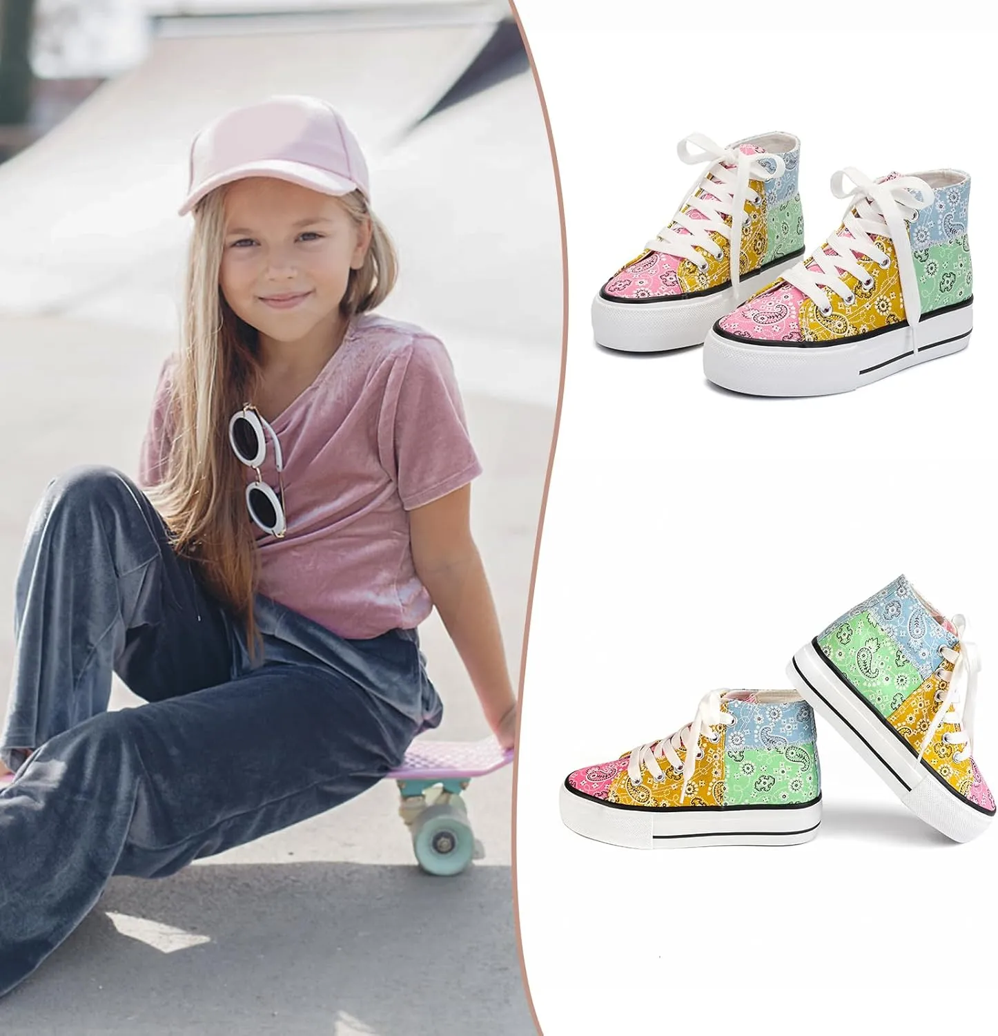 ANTLULU Girls Platform Canvas Shoes Low Top and High Top Canvas Sneakers Lace-up Fashion Casual Shoes for Girls