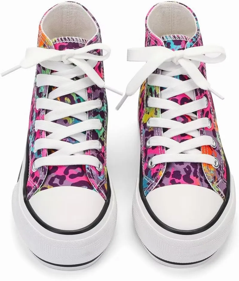 ANTLULU Girls Platform Canvas Shoes Low Top and High Top Canvas Sneakers Lace-up Fashion Casual Shoes for Girls