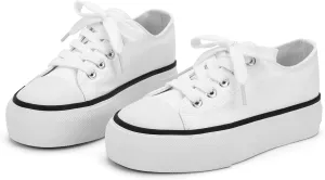 ANTLULU Girls Platform Canvas Shoes Low Top and High Top Canvas Sneakers Lace-up Fashion Casual Shoes for Girls