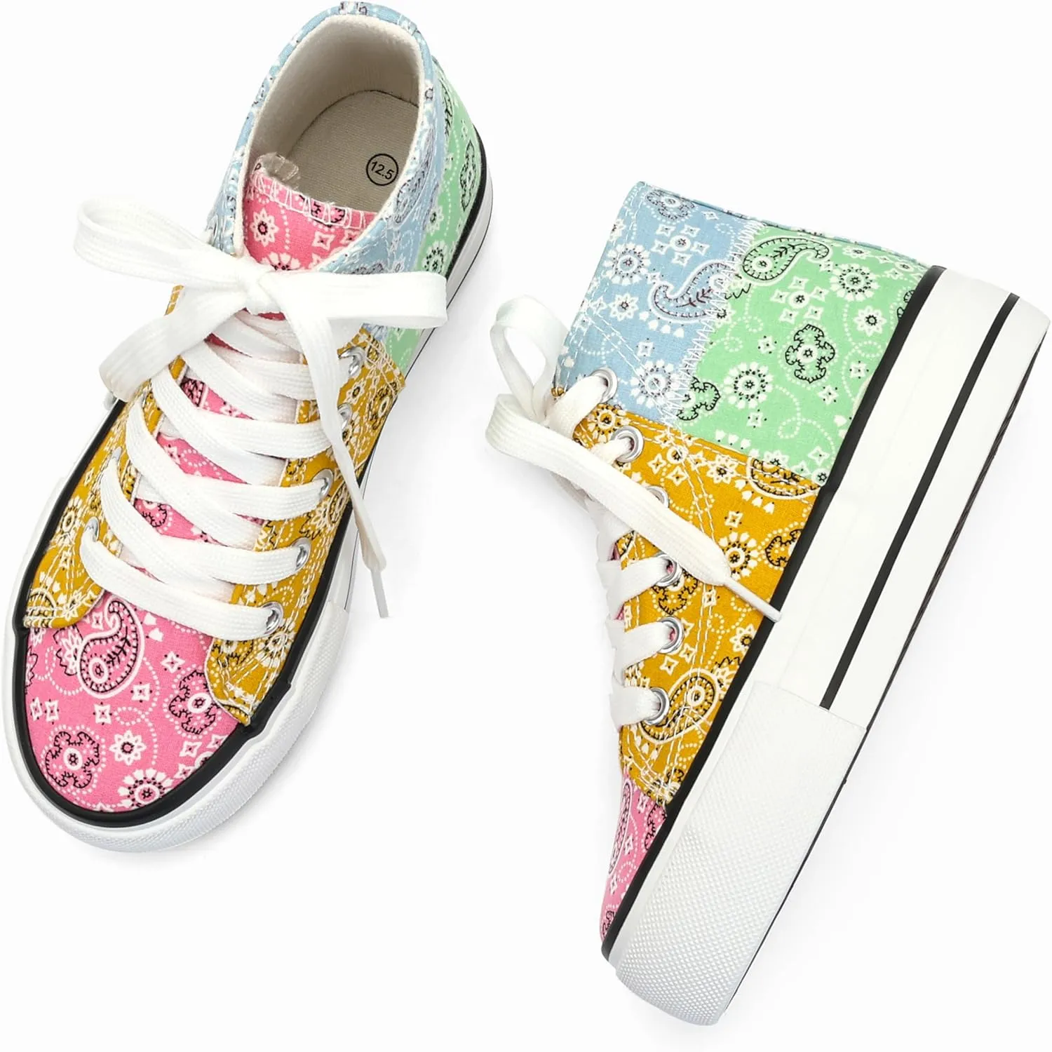 ANTLULU Girls Platform Canvas Shoes Low Top and High Top Canvas Sneakers Lace-up Fashion Casual Shoes for Girls