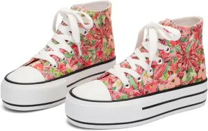 ANTLULU Girls Platform Canvas Shoes Low Top and High Top Canvas Sneakers Lace-up Fashion Casual Shoes for Girls