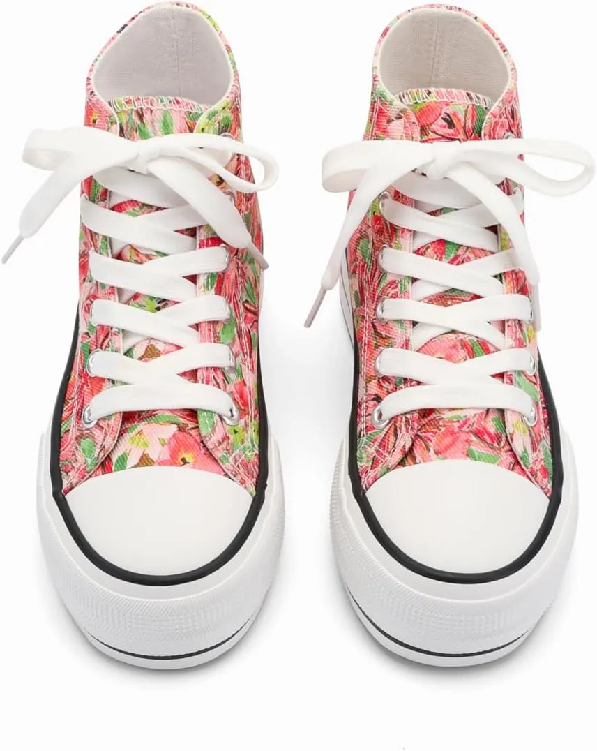 ANTLULU Girls Platform Canvas Shoes Low Top and High Top Canvas Sneakers Lace-up Fashion Casual Shoes for Girls