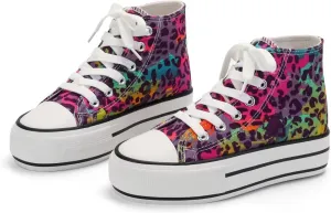 ANTLULU Girls Platform Canvas Shoes Low Top and High Top Canvas Sneakers Lace-up Fashion Casual Shoes for Girls