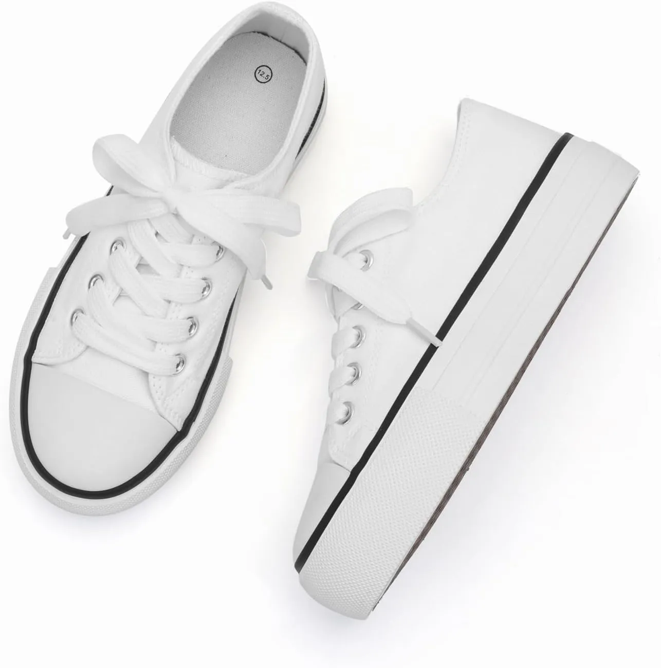 ANTLULU Girls Platform Canvas Shoes Low Top and High Top Canvas Sneakers Lace-up Fashion Casual Shoes for Girls