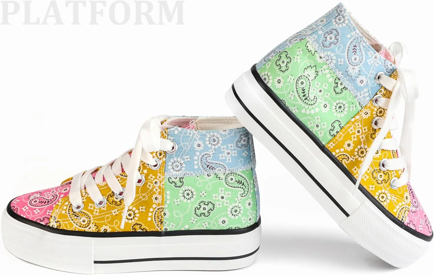 ANTLULU Girls Platform Canvas Shoes Low Top and High Top Canvas Sneakers Lace-up Fashion Casual Shoes for Girls