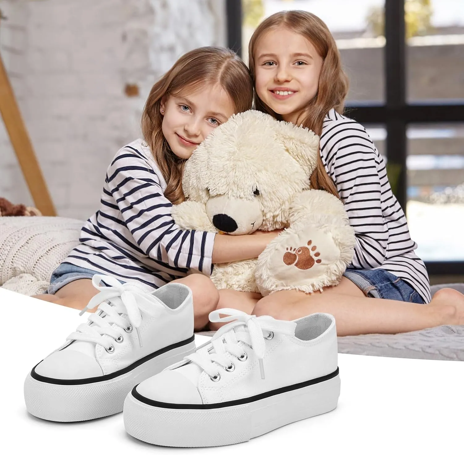 ANTLULU Girls Platform Canvas Shoes Low Top and High Top Canvas Sneakers Lace-up Fashion Casual Shoes for Girls