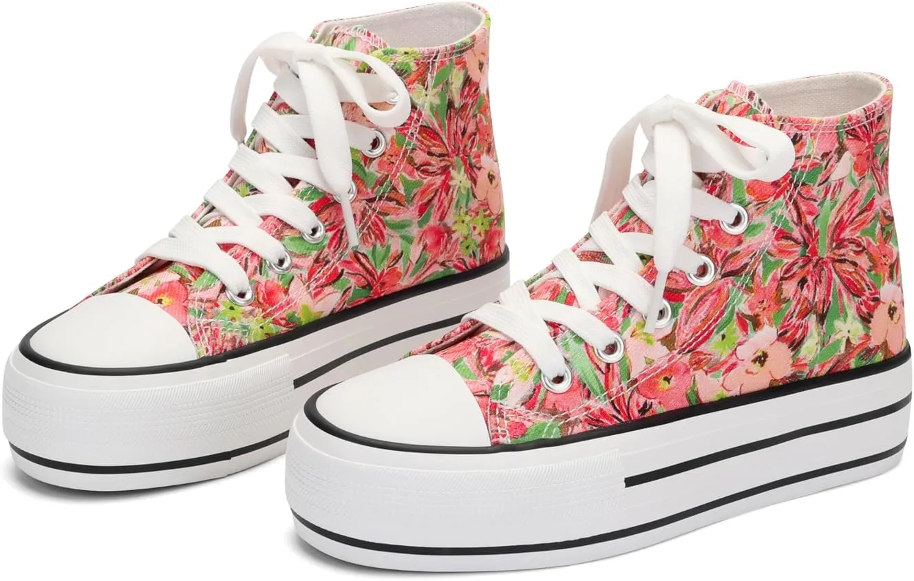 ANTLULU Girls Platform Canvas Shoes Low Top and High Top Canvas Sneakers Lace-up Fashion Casual Shoes for Girls