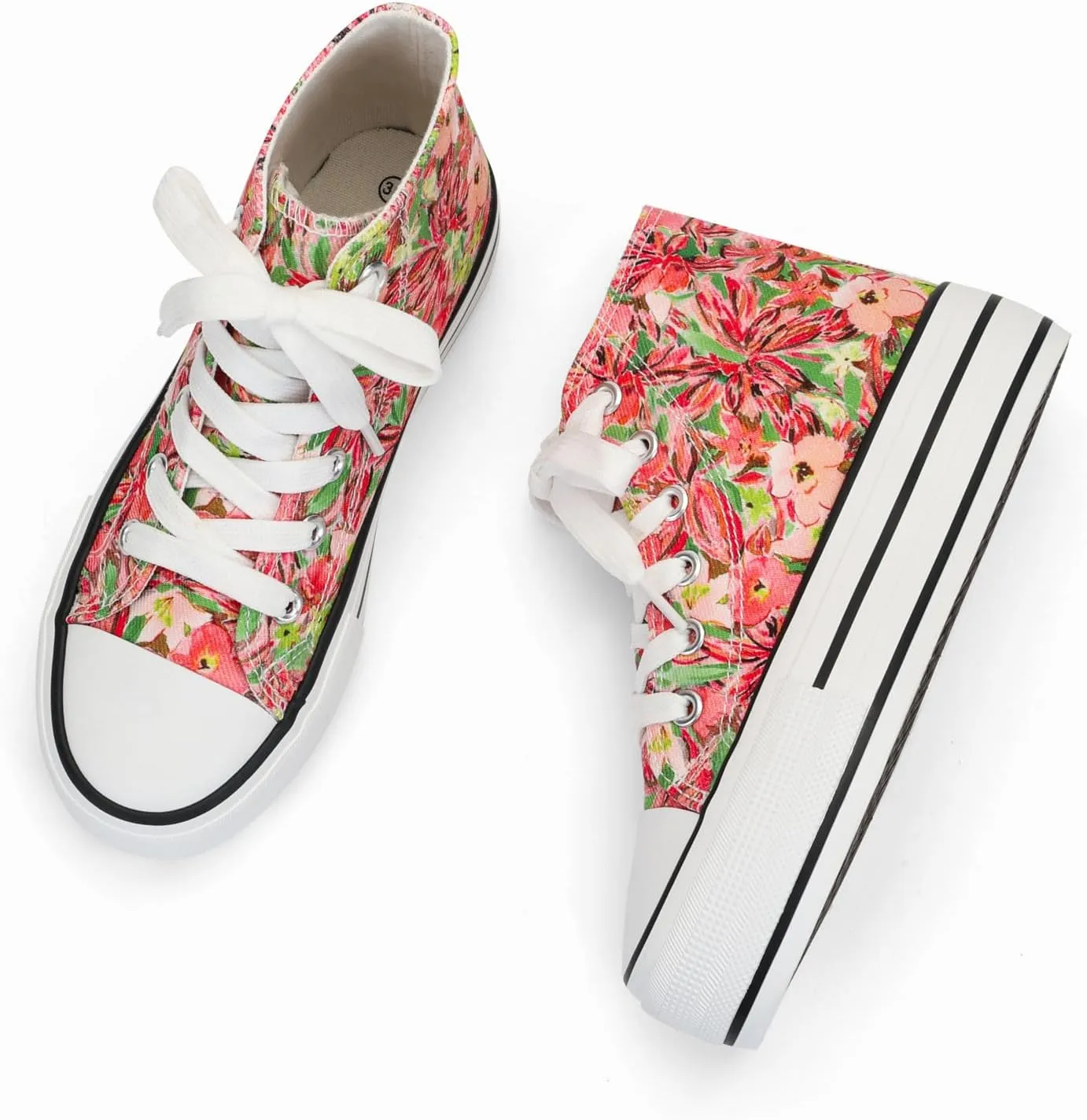 ANTLULU Girls Platform Canvas Shoes Low Top and High Top Canvas Sneakers Lace-up Fashion Casual Shoes for Girls