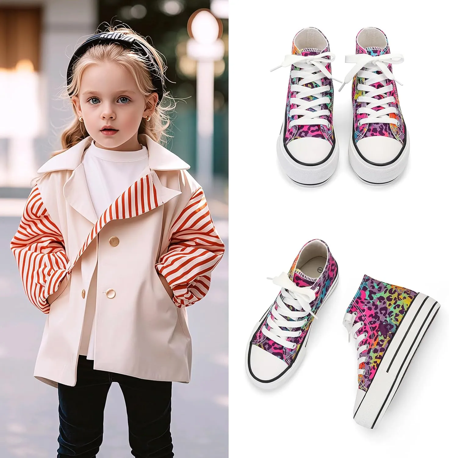ANTLULU Girls Platform Canvas Shoes Low Top and High Top Canvas Sneakers Lace-up Fashion Casual Shoes for Girls