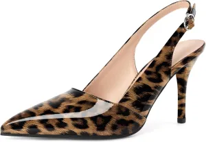 AUMOTED Women's Slingback D'Orsay Slip-on High Heels Pointed Toe Stiletto Ankle-Strap Heel Pump Dress Shoes 3.5 Inch