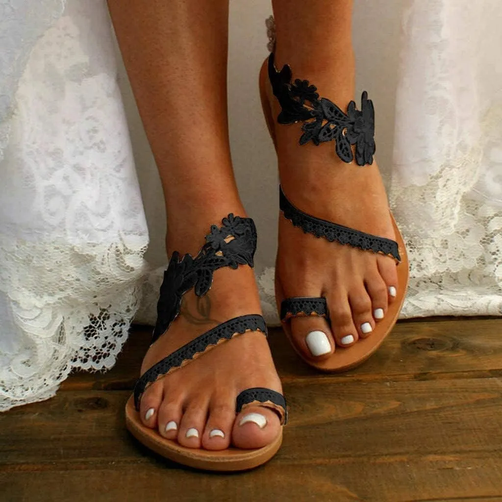 BORAMAX Sandals for Women Flat, Ladies Crystal Butterfly Flip Flops Sandals Casual Beach Travel Shoes Bohemia Flat Sandals