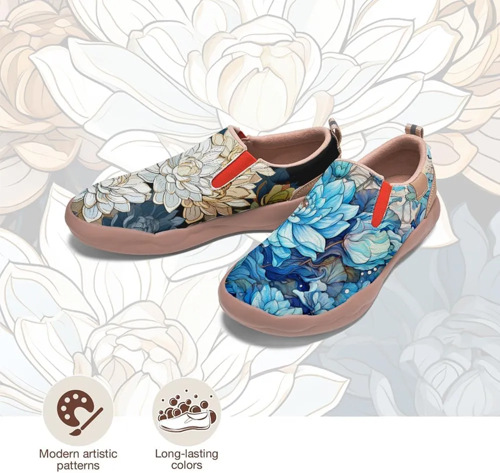 Boys Girls Painted Shoes Slip On Casual Kid's Loafers Lightweight Comfort Fashion Travel Sneaker Lotus Chinese Style