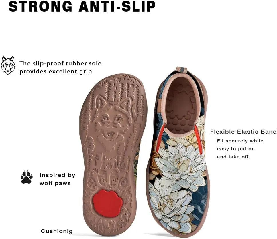 Boys Girls Painted Shoes Slip On Casual Kid's Loafers Lightweight Comfort Fashion Travel Sneaker Lotus Chinese Style