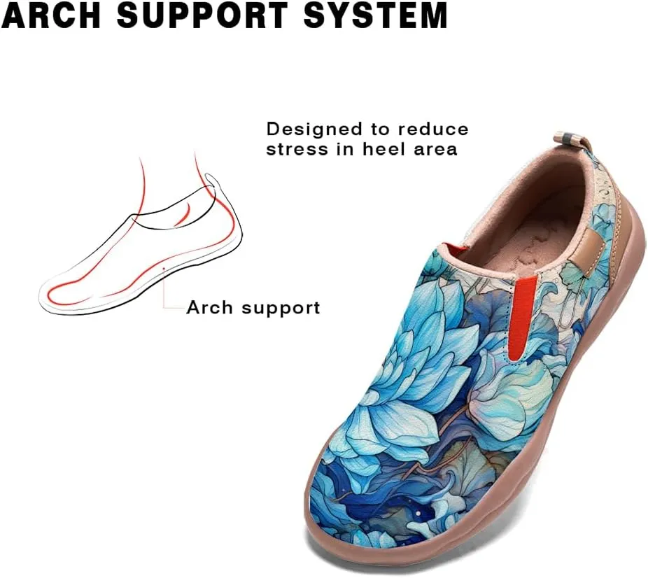Boys Girls Painted Shoes Slip On Casual Kid's Loafers Lightweight Comfort Fashion Travel Sneaker Lotus Chinese Style