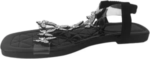 Butterfly Sandals for Women Rhinestones Elastic Ankle Strap Sandals Open Toe Slingback Fashion Butterfly Sandals