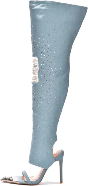 Cape Robbin Kyara Rhinestone Denim Thigh High Heels (Kyara)