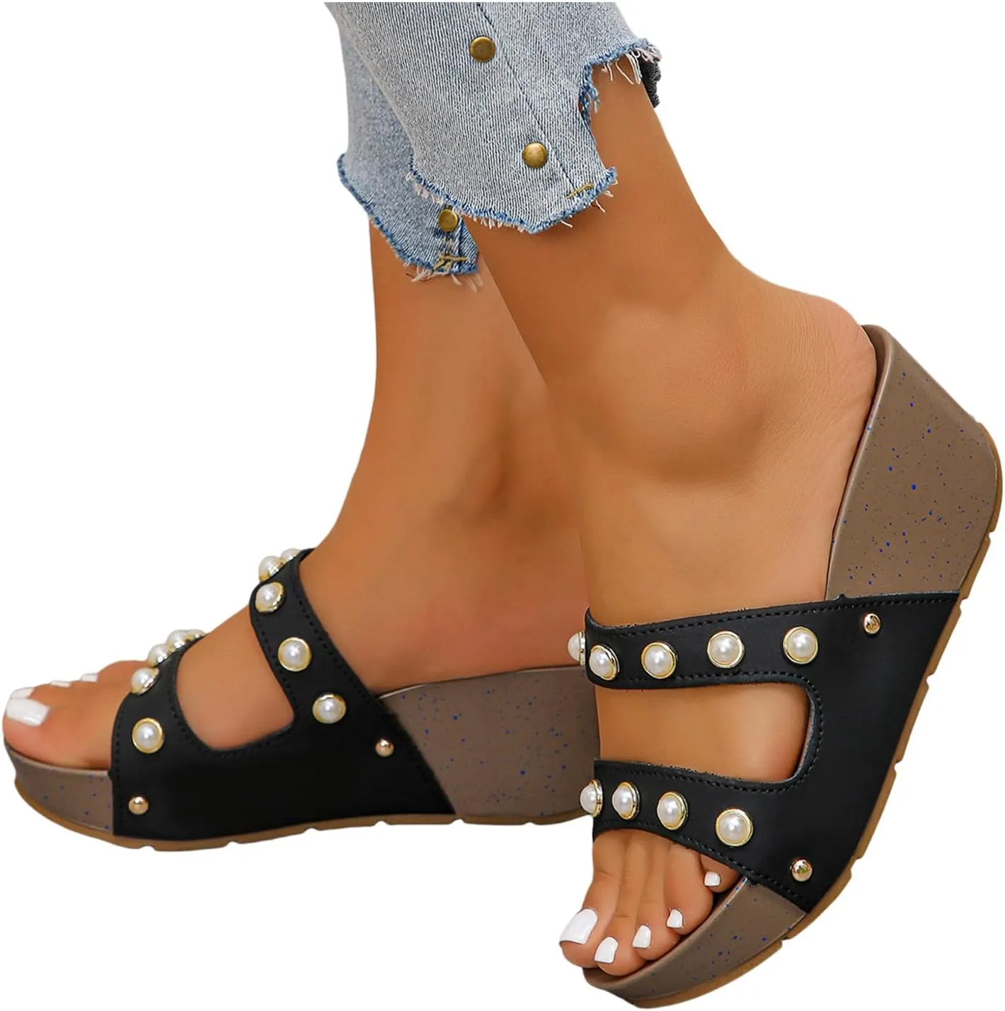 Casual Sandal Non Slip Sole Casual And Comfortable Women's Korean Thick Soled Height Increasing Pearl Slippers For Women