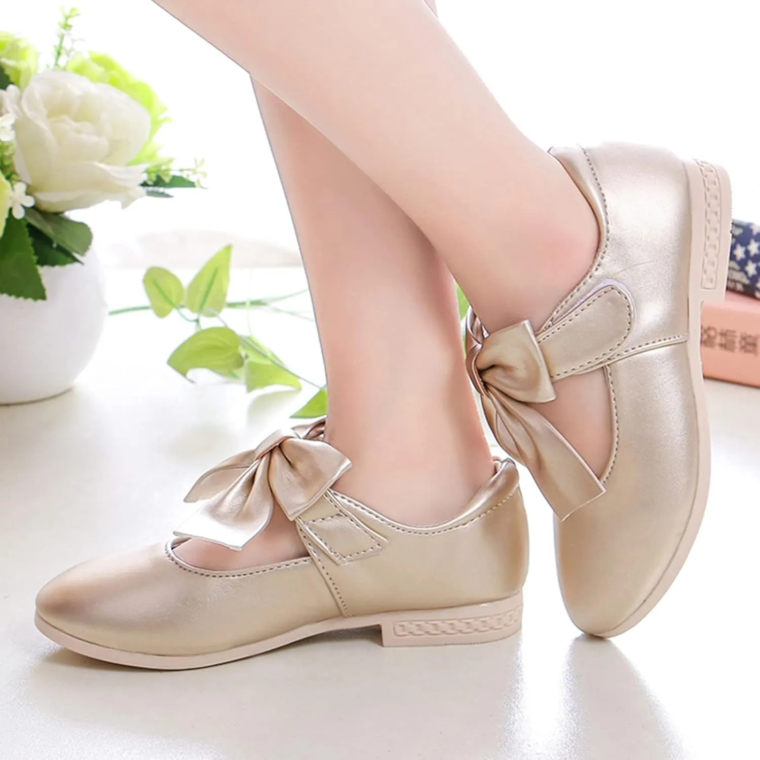 Children Shoes White Leather Shoes Bowknot Girls Shoes Single Shoes Performance Shoes School Shoes for Girls