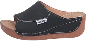 Comfortable Arch Support Slides Women 2025 Summer Orthotic Leather Platform Wedge Sandals Slip on Casual Walking Shoes