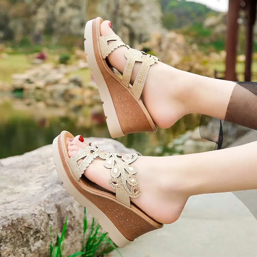 Comfortable Orthopedic Sandals Sandals Crystal Wedges Slippers Thick Bohemia Ladies Toe Shoes Women Women's Wedges