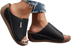 Eduavar Sandals for Women 2025 Casual Comfortable Arch Support Sandals Summer Orthotic Leather Platform Slip on Slippers
