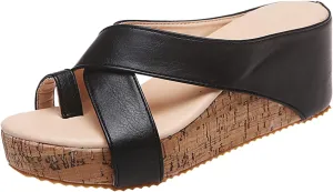 Eduavar Wedge Sandals for Women, Sandals Women Dressy Summer Ankle Strap Buckle Sandals Closed Toe Wedge Sandals