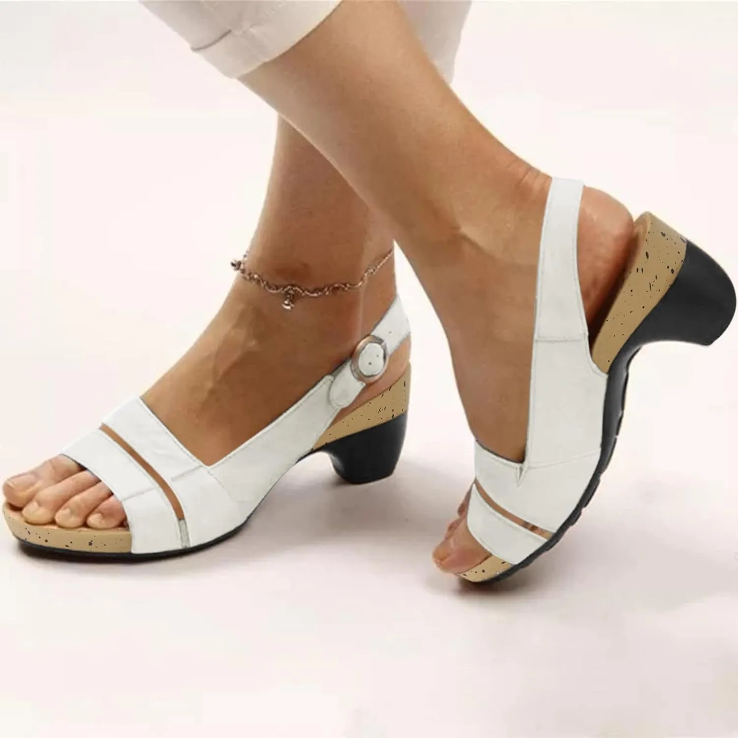 Eduavar Wedge Sandals for Women, Womens Sandals Orthopedic Sandals Dressy Open Toe Low Heel Sandals with Ankle Strap