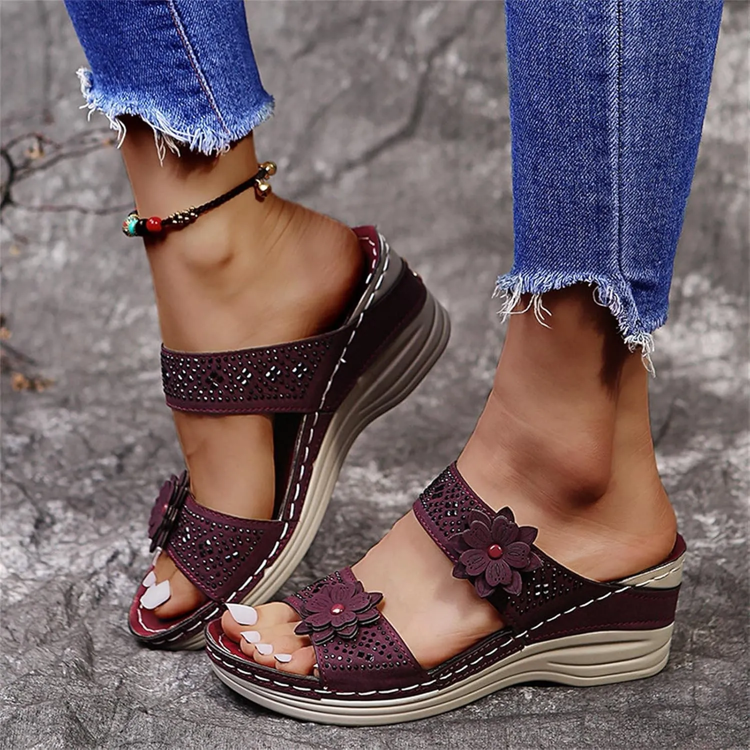 Eduavar Womens Sandals Dressy, Women Sandals Comfortable Peep Toe Sandals Slip On Wedge Platform Sandals Shoes