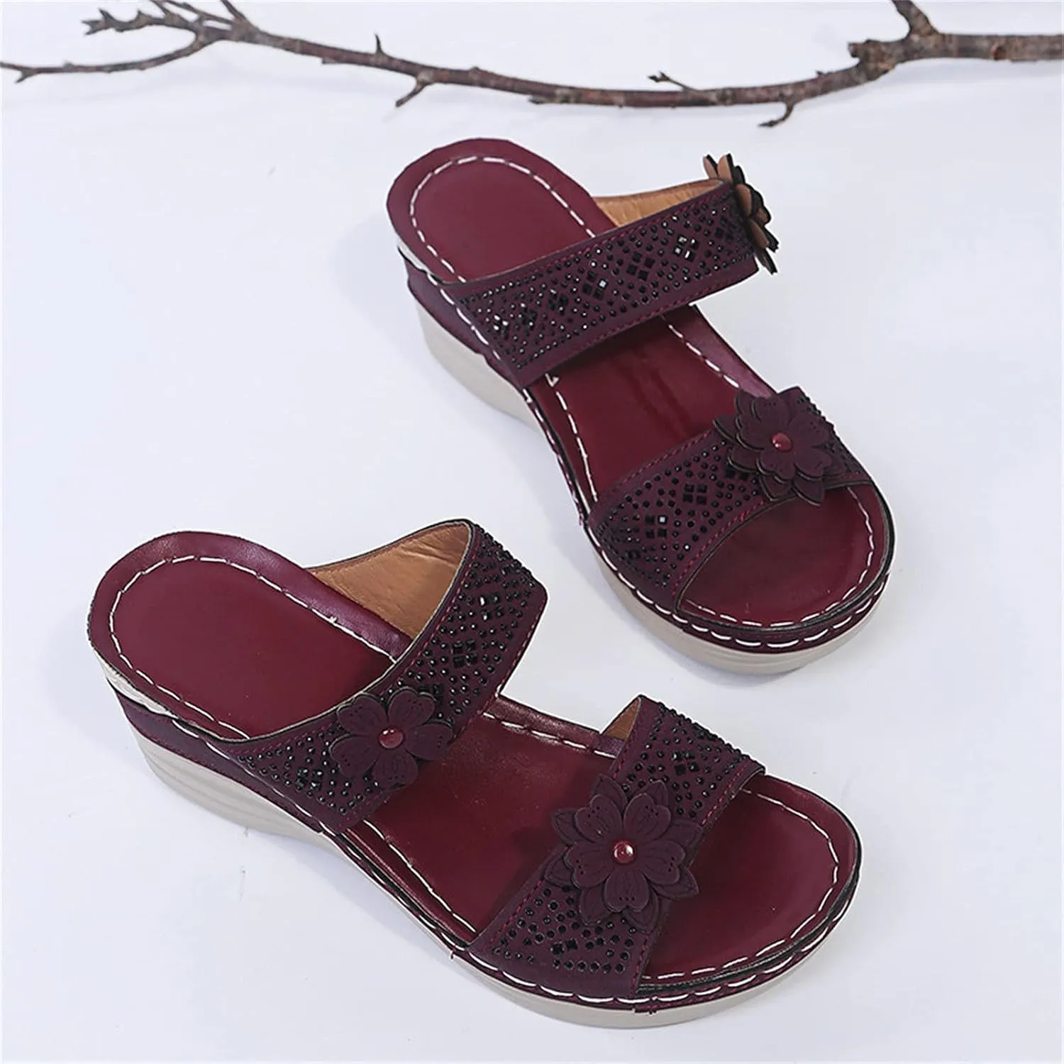 Eduavar Womens Sandals Dressy, Women Sandals Comfortable Peep Toe Sandals Slip On Wedge Platform Sandals Shoes