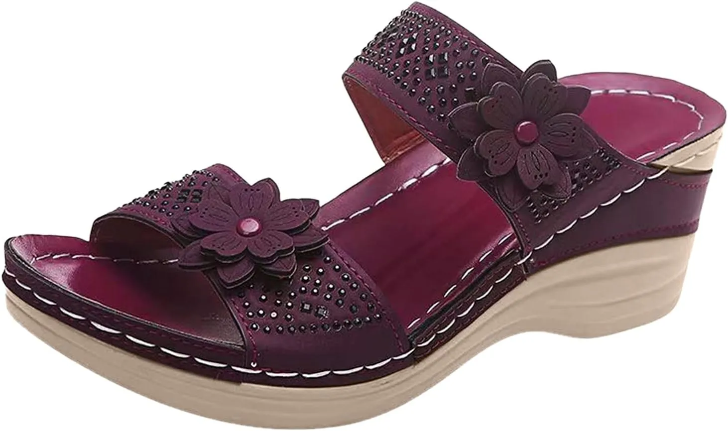 Eduavar Womens Sandals Dressy, Women Sandals Comfortable Peep Toe Sandals Slip On Wedge Platform Sandals Shoes