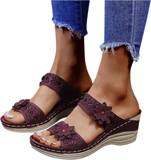 Eduavar Womens Sandals Dressy, Women Sandals Comfortable Peep Toe Sandals Slip On Wedge Platform Sandals Shoes