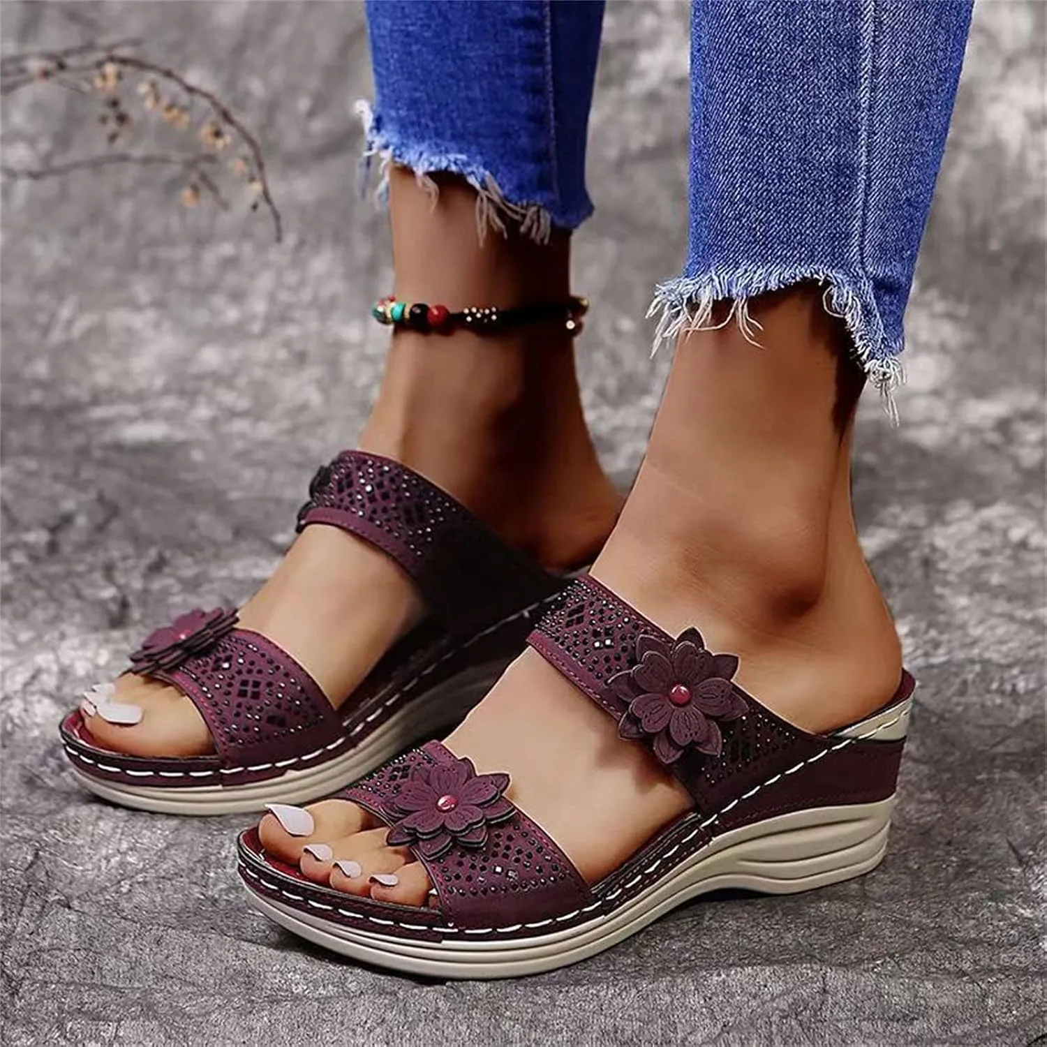 Eduavar Womens Sandals Dressy, Women Sandals Comfortable Peep Toe Sandals Slip On Wedge Platform Sandals Shoes