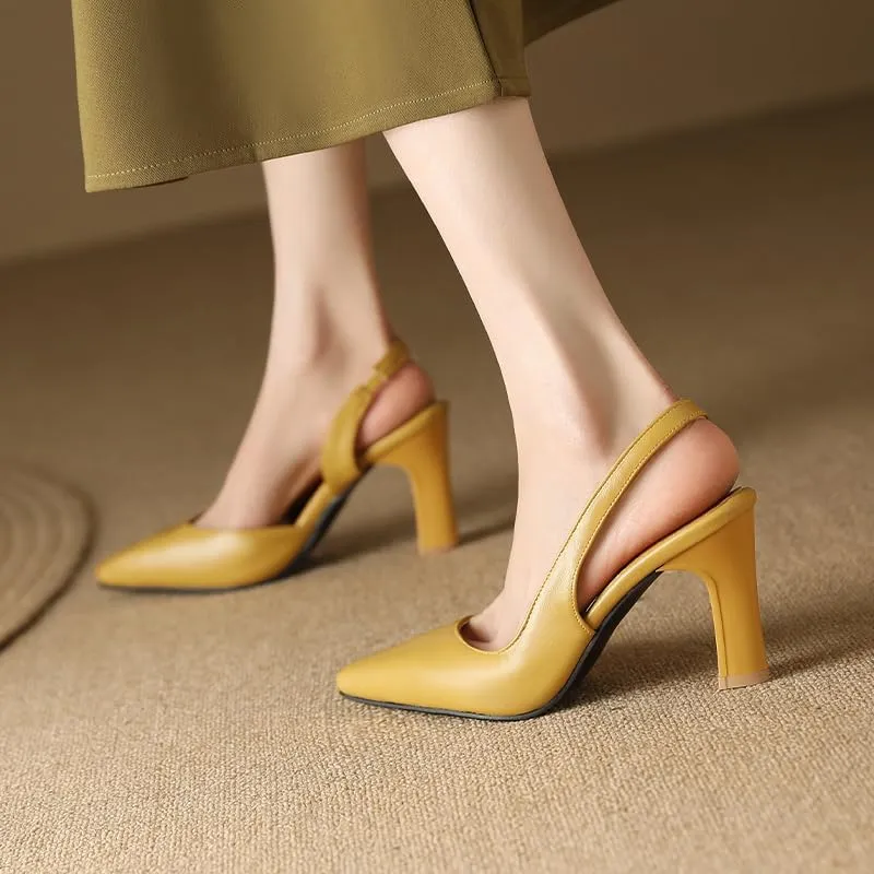 Elbslutt Womens Slingback Heels Pumps Pointed Square Toe Chunky High Heels Pumps Slip-on High Heels Sandals Formal Office Lady Sandals Party Prom Dress Shoes