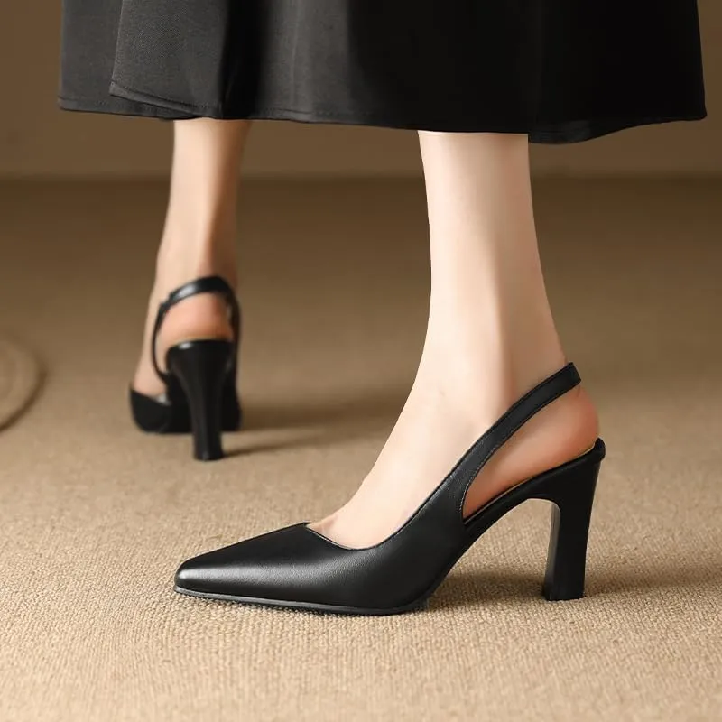 Elbslutt Womens Slingback Heels Pumps Pointed Square Toe Chunky High Heels Pumps Slip-on High Heels Sandals Formal Office Lady Sandals Party Prom Dress Shoes