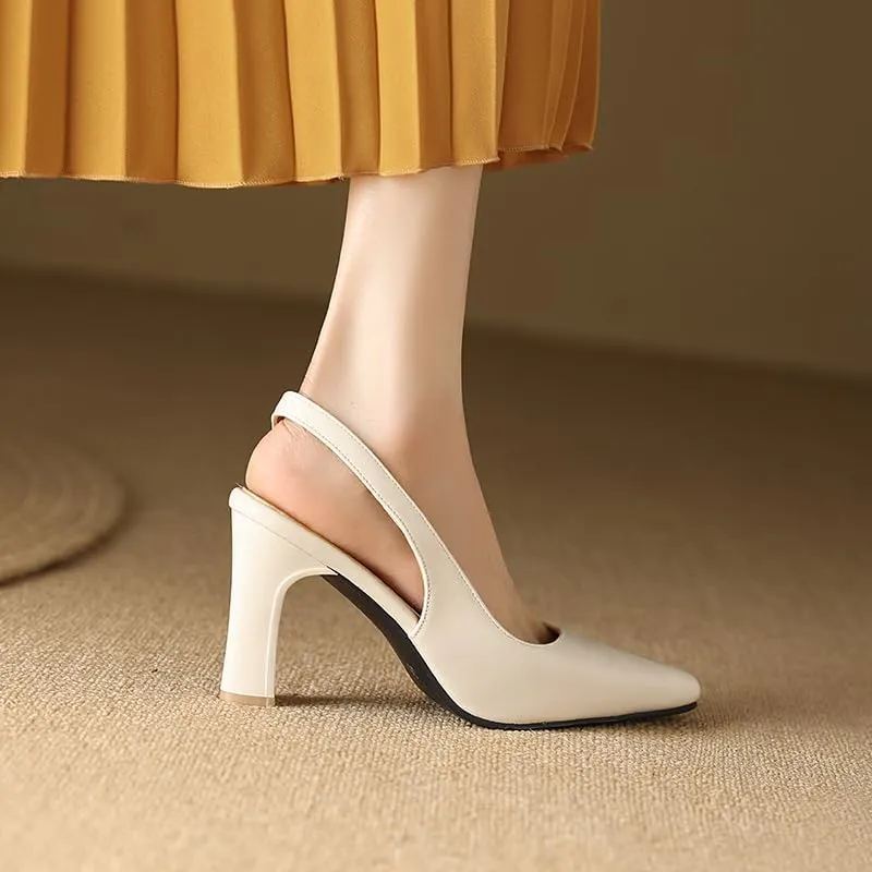 Elbslutt Womens Slingback Heels Pumps Pointed Square Toe Chunky High Heels Pumps Slip-on High Heels Sandals Formal Office Lady Sandals Party Prom Dress Shoes