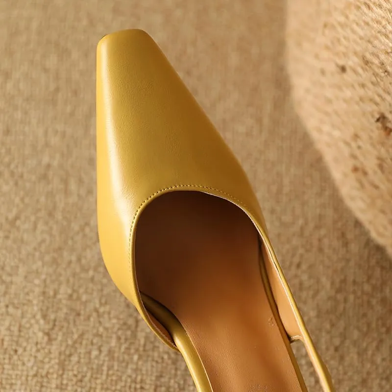 Elbslutt Womens Slingback Heels Pumps Pointed Square Toe Chunky High Heels Pumps Slip-on High Heels Sandals Formal Office Lady Sandals Party Prom Dress Shoes