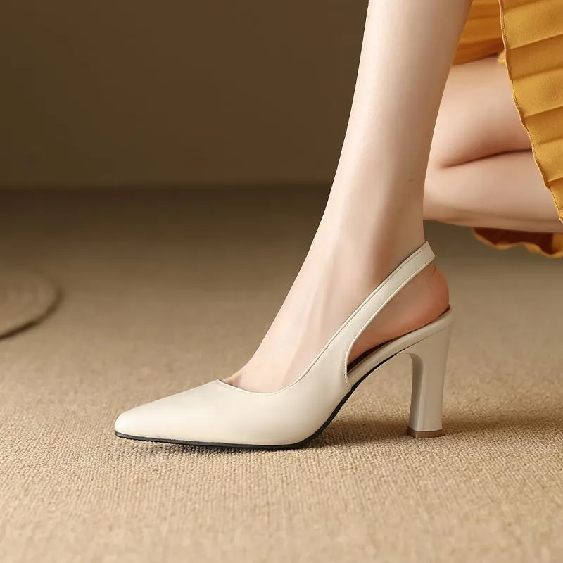 Elbslutt Womens Slingback Heels Pumps Pointed Square Toe Chunky High Heels Pumps Slip-on High Heels Sandals Formal Office Lady Sandals Party Prom Dress Shoes