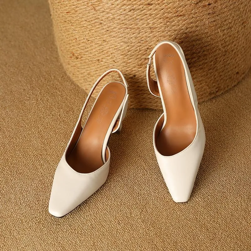 Elbslutt Womens Slingback Heels Pumps Pointed Square Toe Chunky High Heels Pumps Slip-on High Heels Sandals Formal Office Lady Sandals Party Prom Dress Shoes