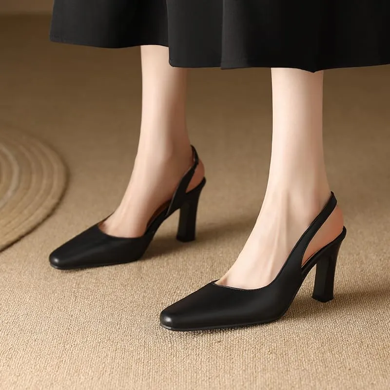 Elbslutt Womens Slingback Heels Pumps Pointed Square Toe Chunky High Heels Pumps Slip-on High Heels Sandals Formal Office Lady Sandals Party Prom Dress Shoes