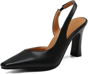 Elbslutt Womens Slingback Heels Pumps Pointed Square Toe Chunky High Heels Pumps Slip-on High Heels Sandals Formal Office Lady Sandals Party Prom Dress Shoes