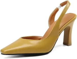 Elbslutt Womens Slingback Heels Pumps Pointed Square Toe Chunky High Heels Pumps Slip-on High Heels Sandals Formal Office Lady Sandals Party Prom Dress Shoes