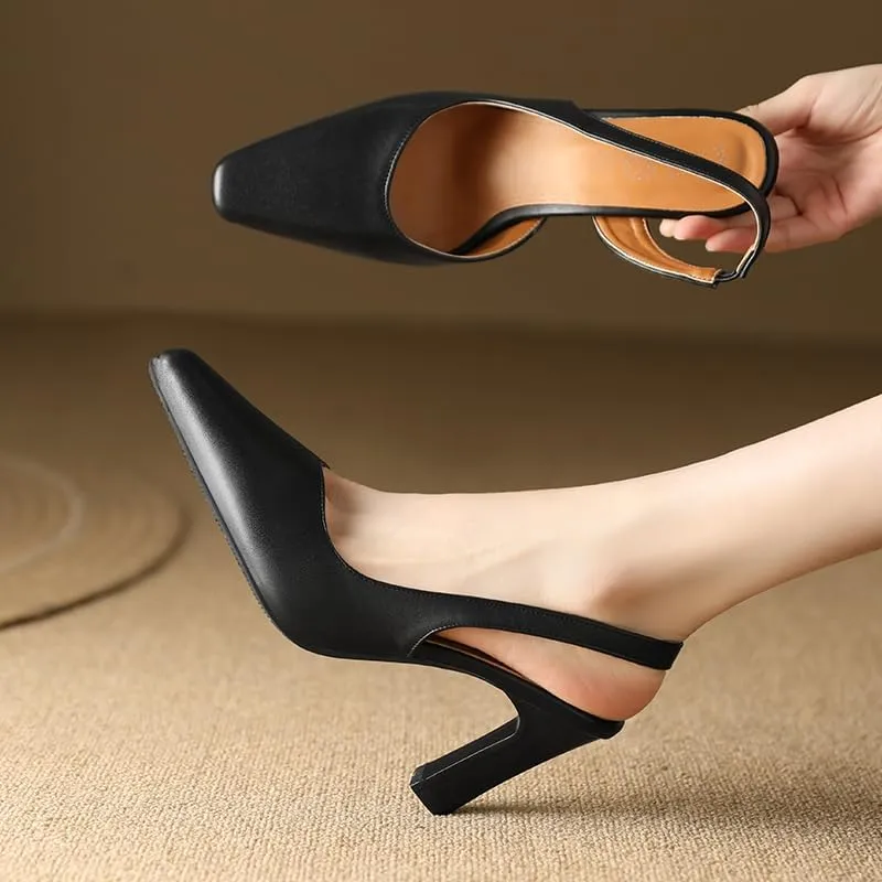 Elbslutt Womens Slingback Heels Pumps Pointed Square Toe Chunky High Heels Pumps Slip-on High Heels Sandals Formal Office Lady Sandals Party Prom Dress Shoes